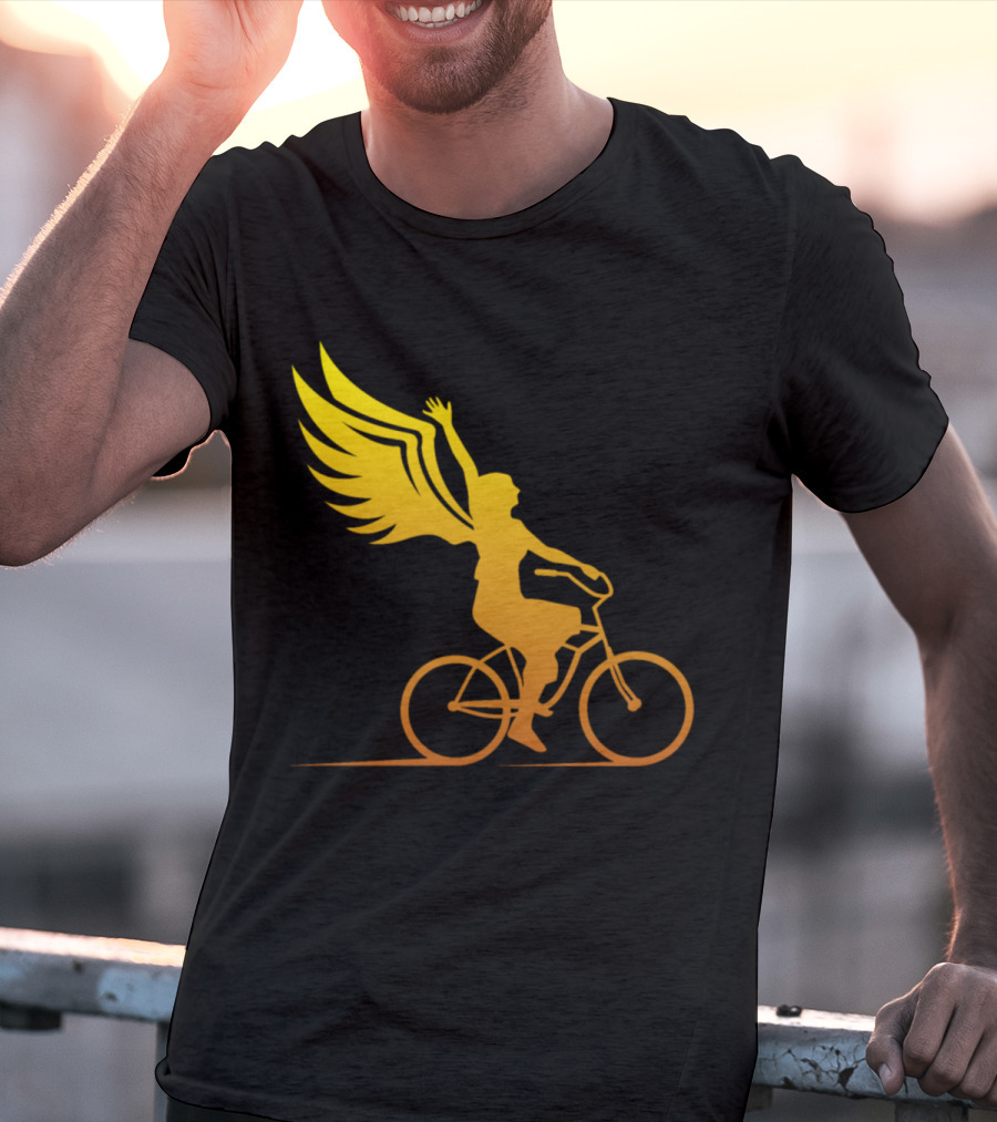Women Riding Bike With Angel Wings T-Shirt