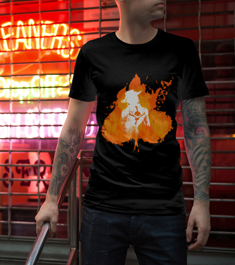 Ace One Piece Silhouette On Fire T-Shirt