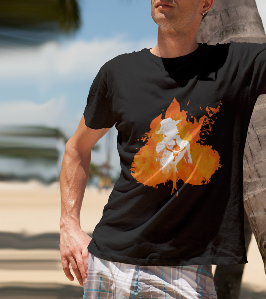 Ace One Piece Silhouette On Fire T-Shirt
