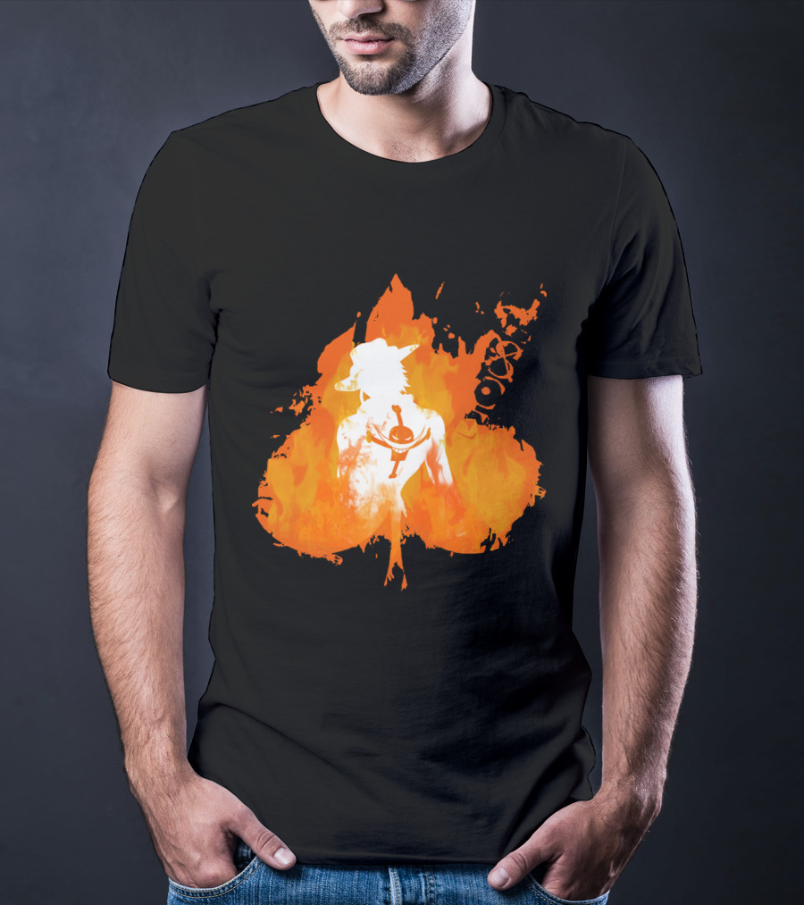 Ace One Piece Silhouette On Fire T-Shirt