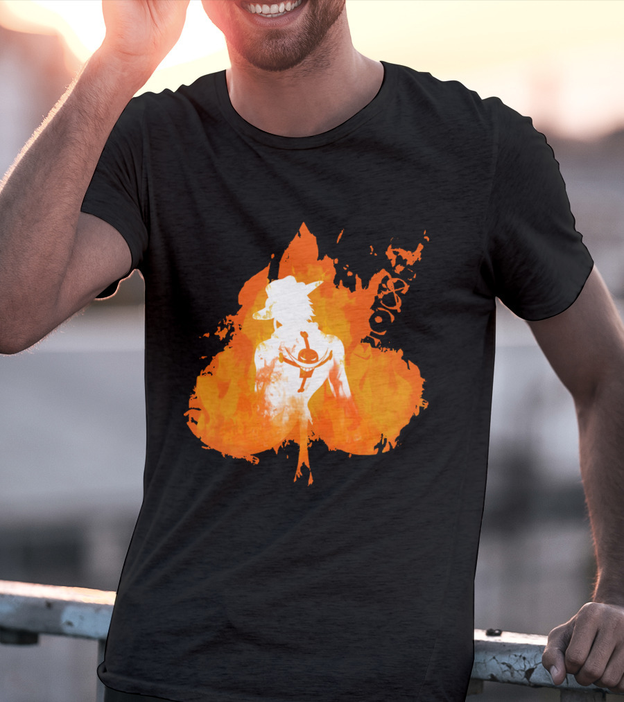 Ace One Piece Silhouette On Fire T-Shirt