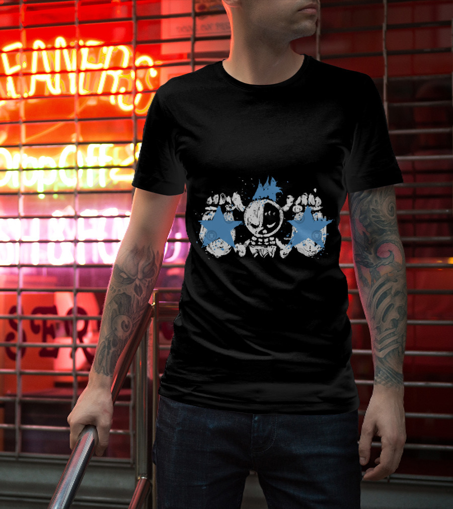 Franky Jolly Roger Skull With Blue Stars And Crown T-Shirt