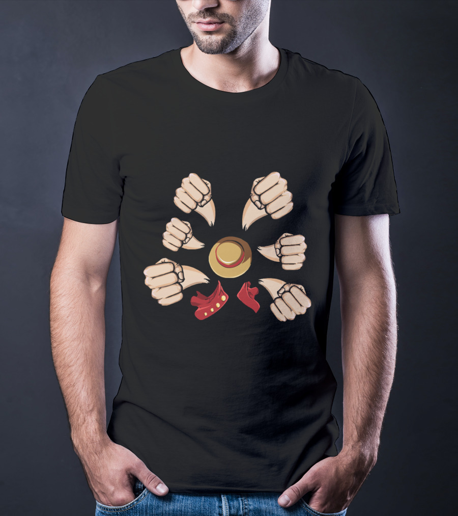 Gatling Gun Luffy Fists One Piece Anime Straw Hat T-Shirt