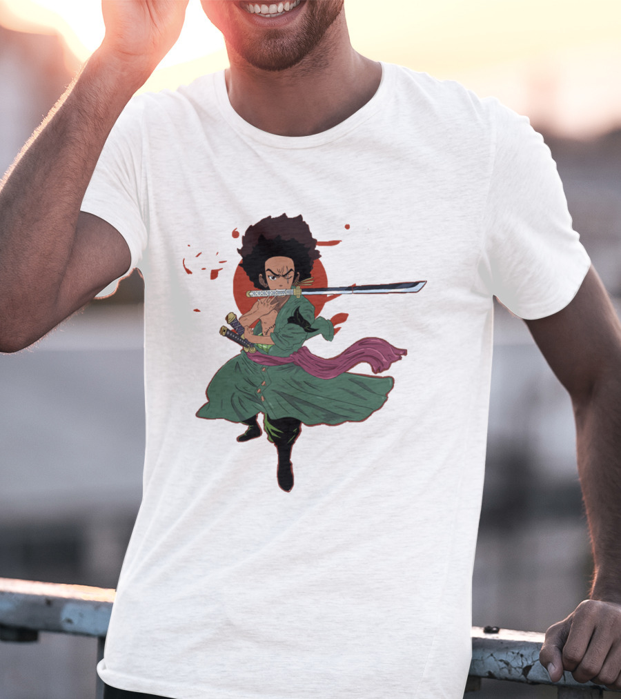 Huey Freeman X Roronoa Zoro Samurai Sword Fighter T-Shirt
