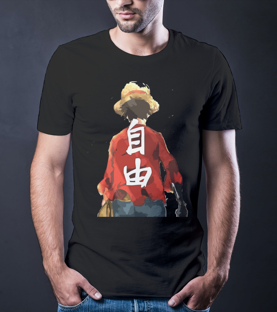 Luffy Back Freedom Kanji Straw Hat Red Shirt Iconic Anime Character T-Shirt