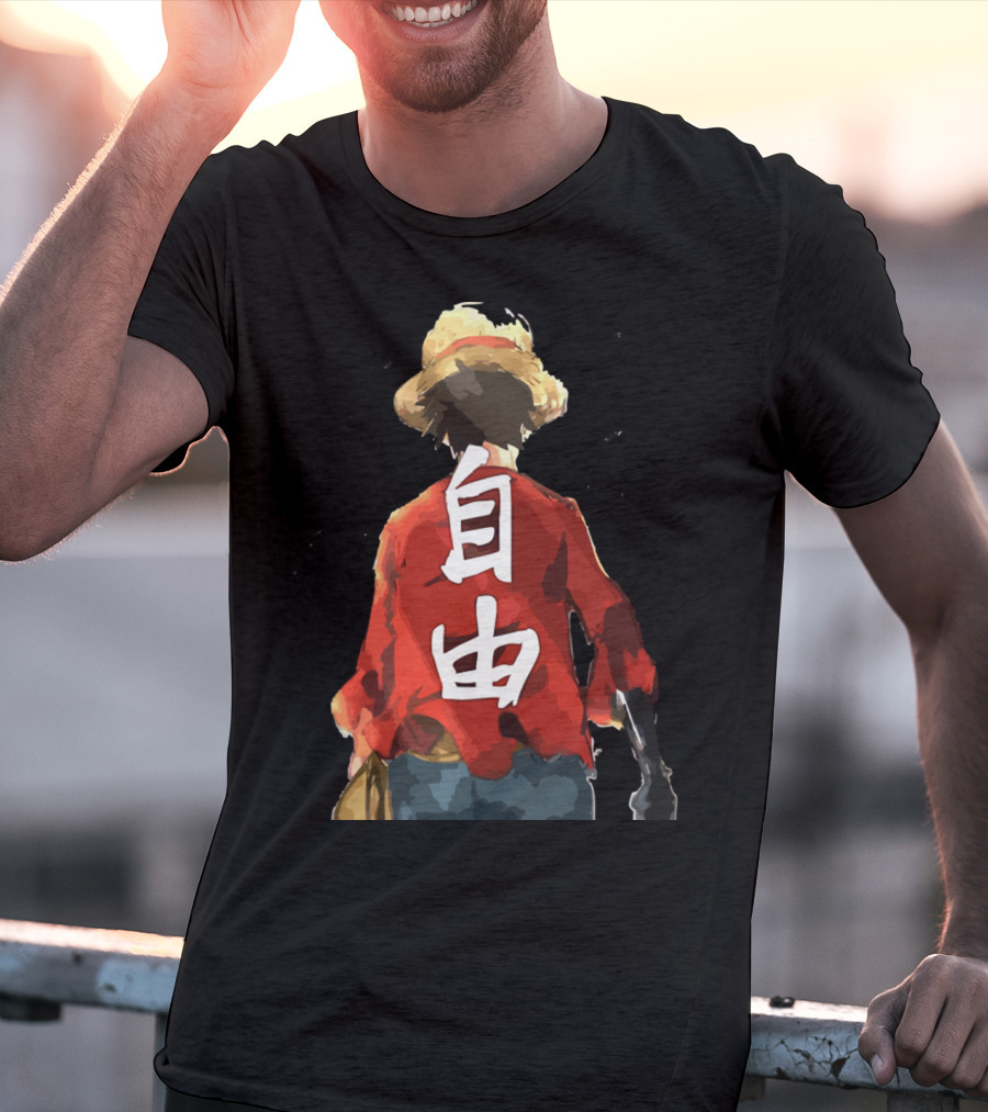 Luffy Back Freedom Kanji Straw Hat Red Shirt Iconic Anime Character T-Shirt