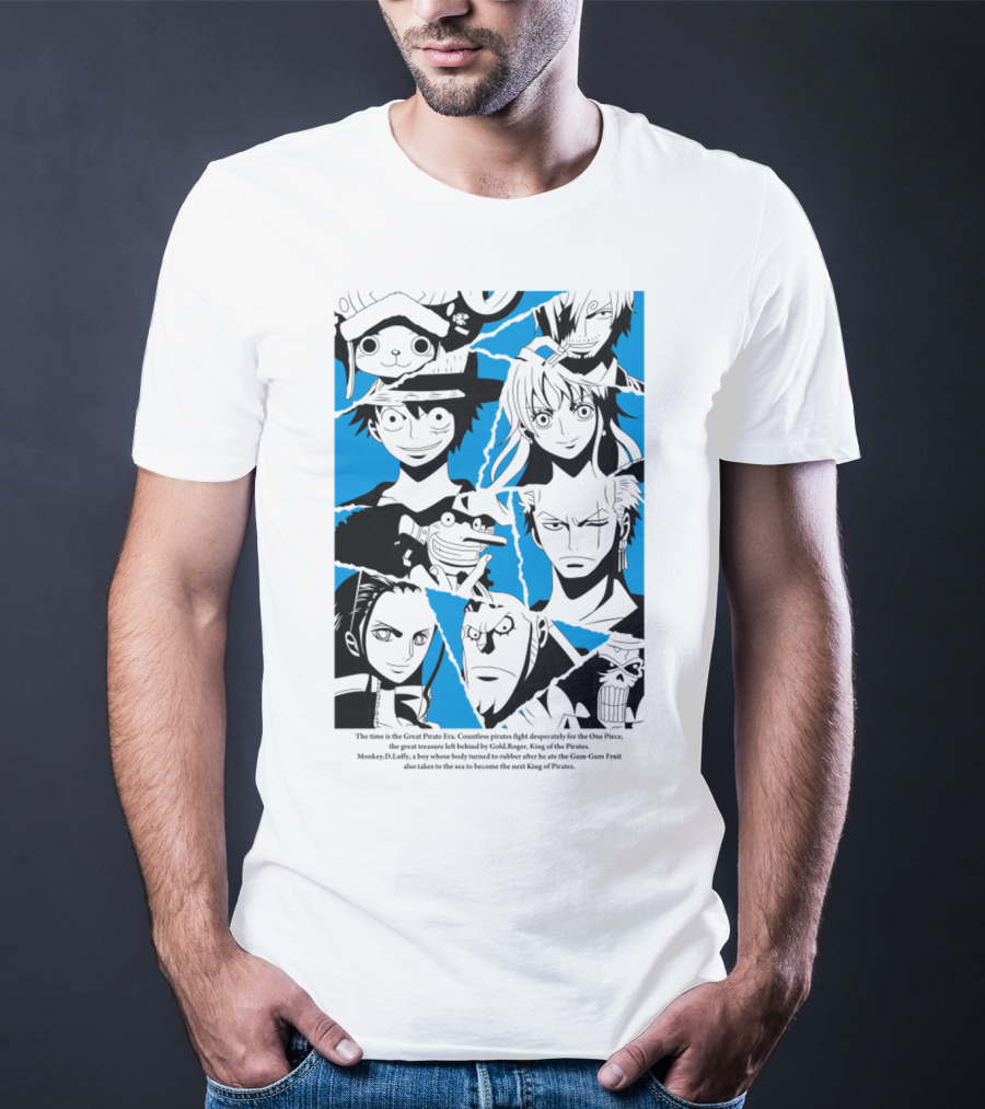 One Piece Straw Hat Pirates Blue Silhouette Montage T-Shirt