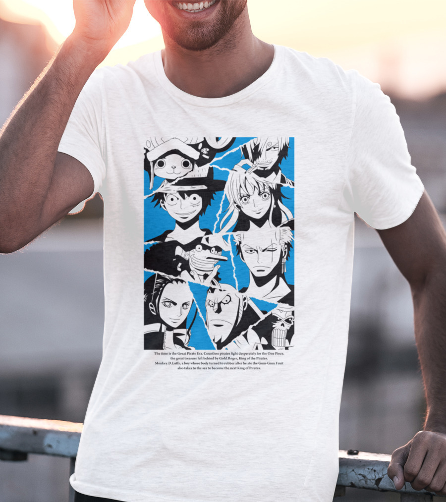 One Piece Straw Hat Pirates Blue Silhouette Montage T-Shirt