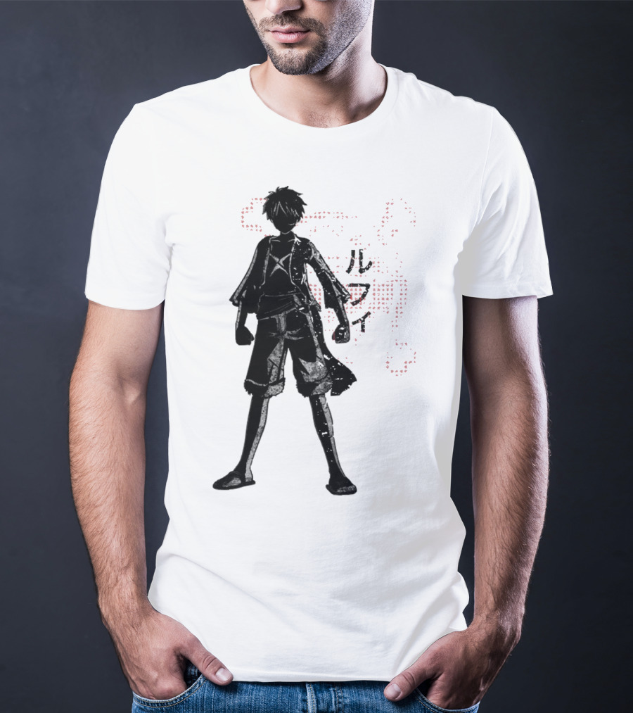 Crimson Luffy Anime Silhouette Kanji T-Shirt