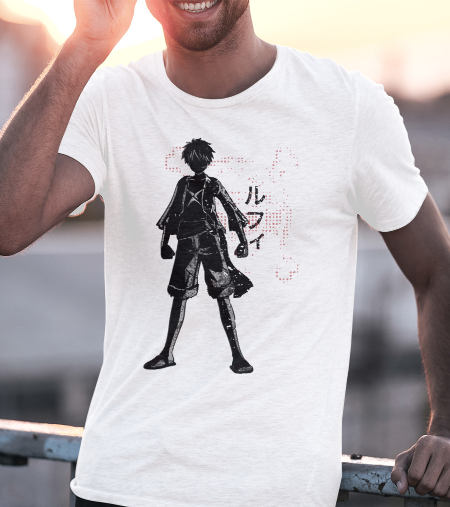 Crimson Luffy Anime Silhouette Kanji T-Shirt