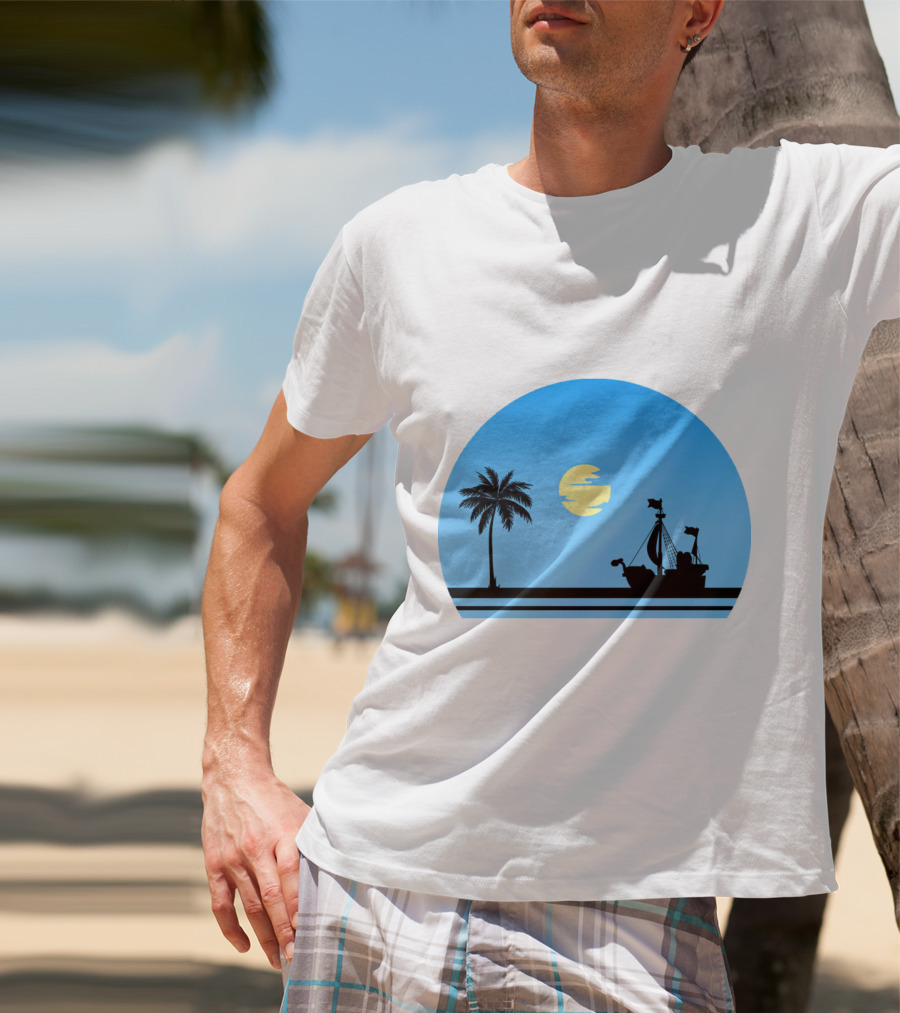 Going Merry Ship Silhouette Sunrise With Palm Tree And Sun T-Shirt