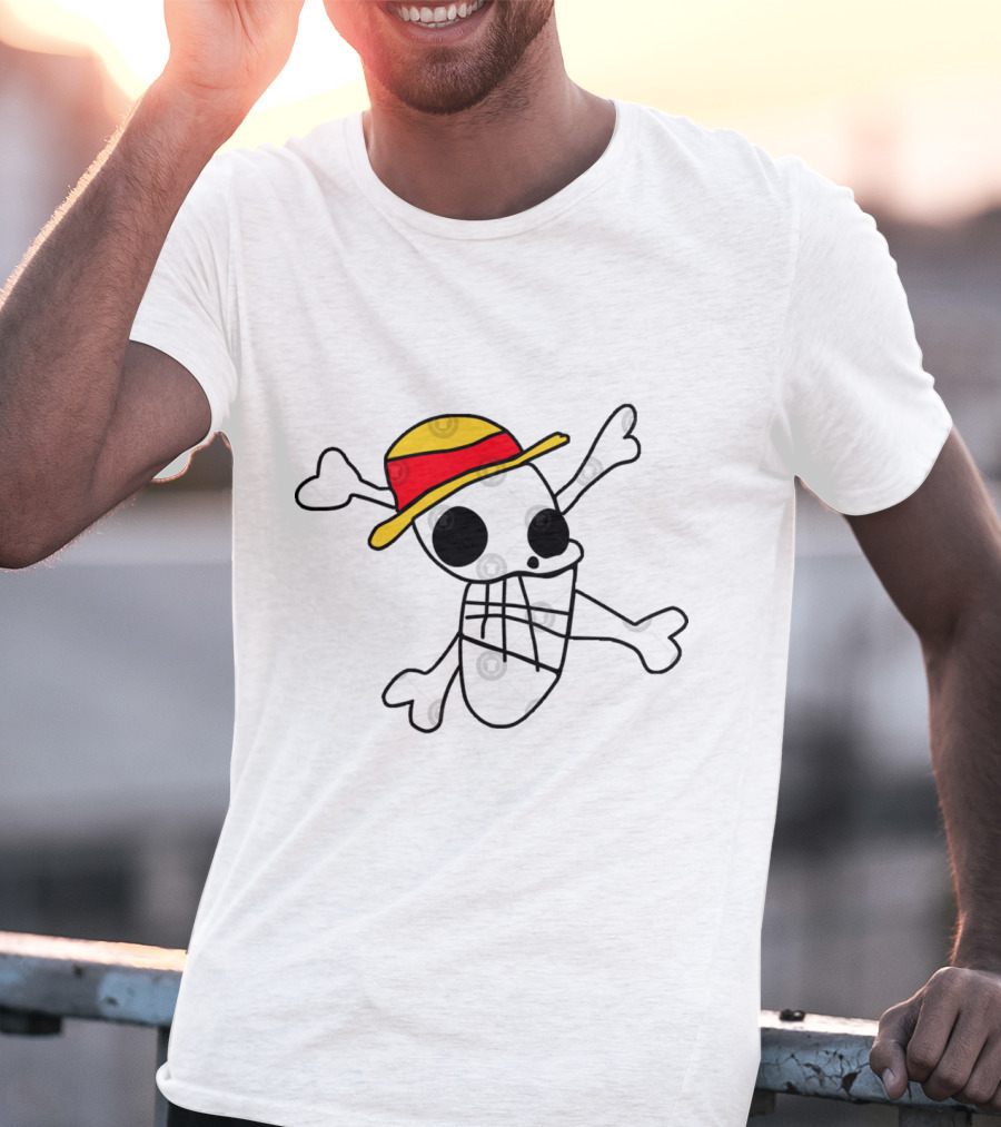 Iwaras Flag Straw Hat Skull Crossbones T-Shirt