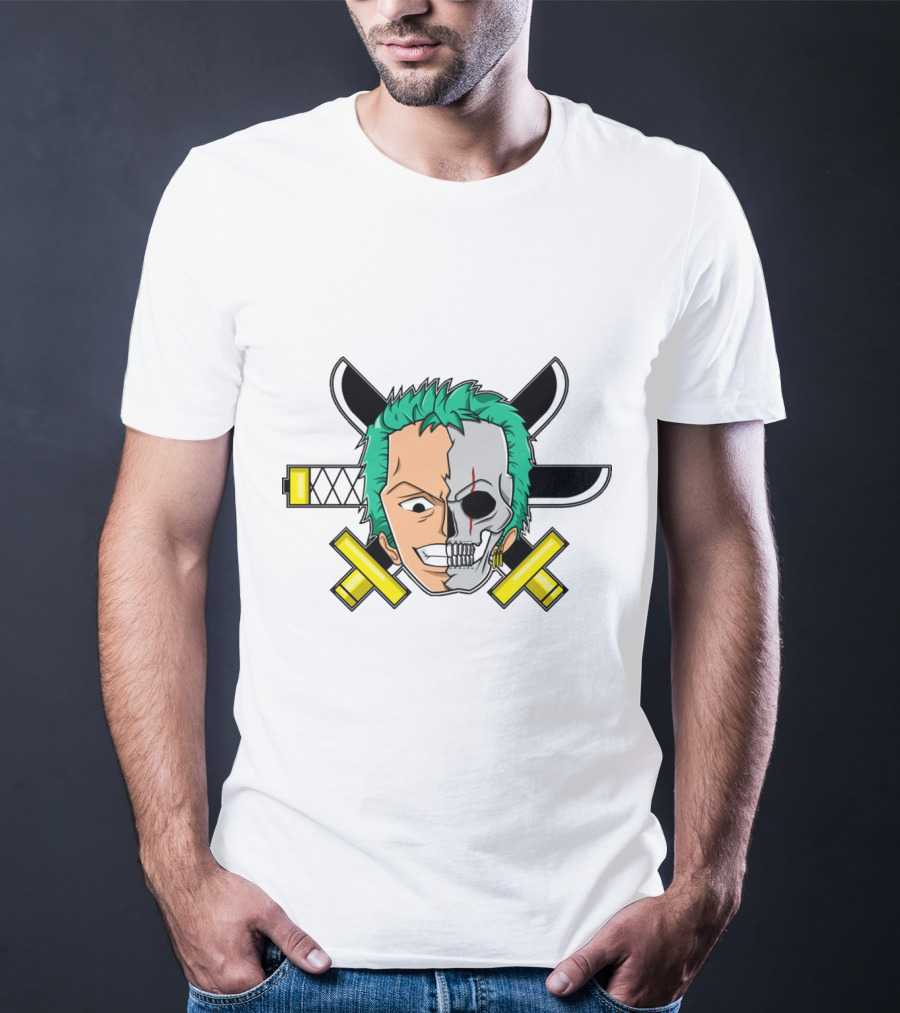 Roronoa Zoro Half Skull Crossed Swords Anime Character T-Shirt