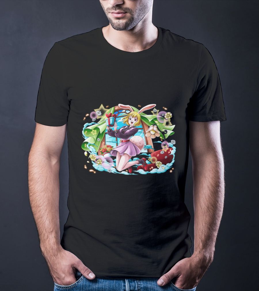 One Piece Girl Festive Bunny With Gift And Flowers T-Shirt