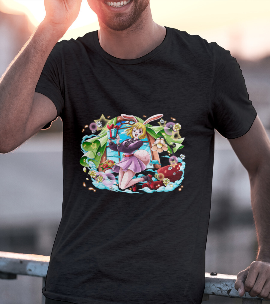One Piece Girl Festive Bunny With Gift And Flowers T-Shirt