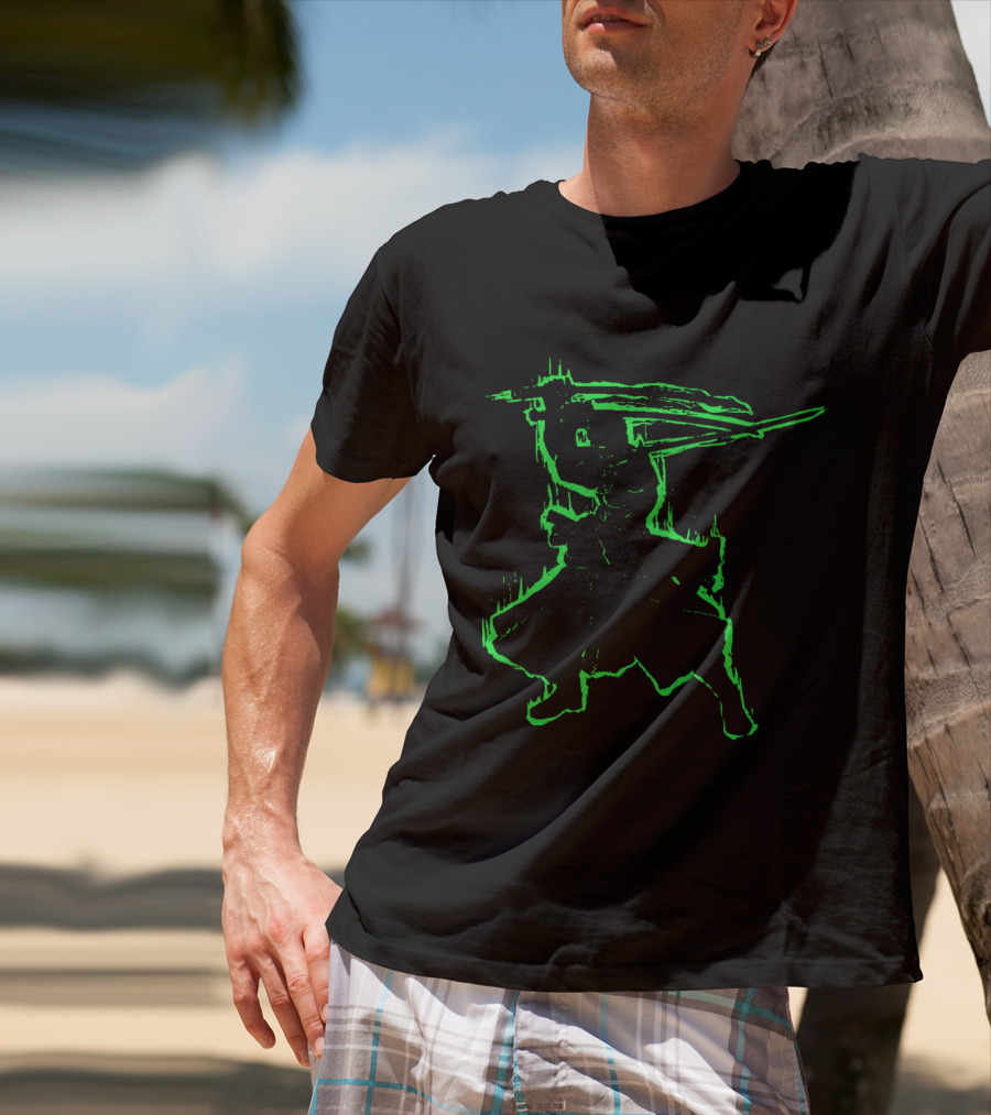 Santoryu Three Sword Style Silhouette In Neon Green T-Shirt
