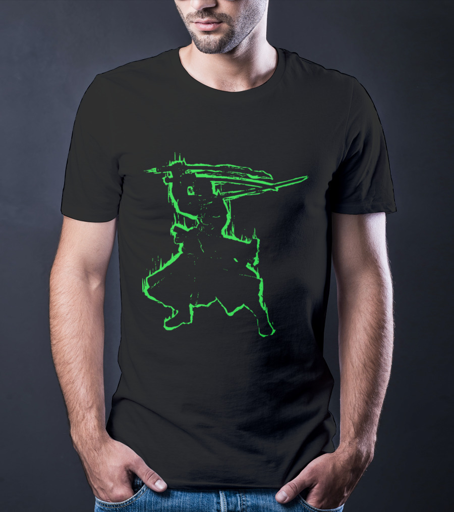 Santoryu Three Sword Style Silhouette In Neon Green T-Shirt