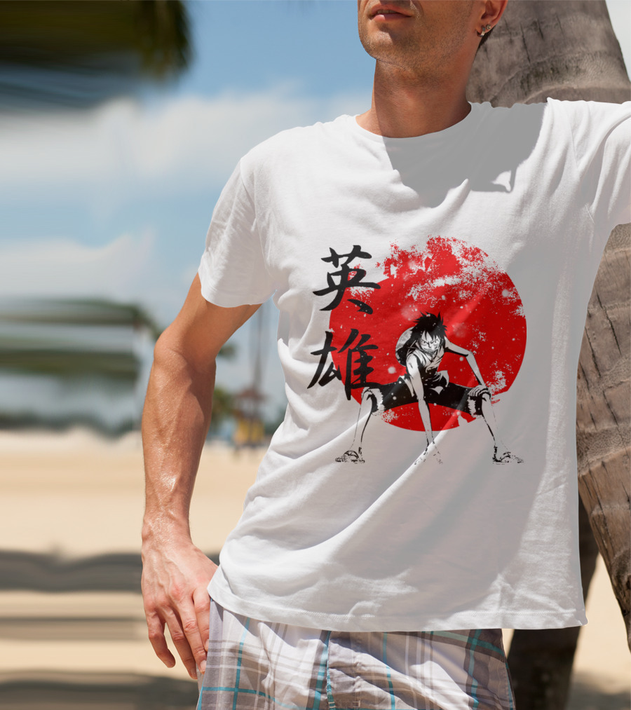 One Piece Hero Luffy Japanese Kanji Red Circle T-Shirt