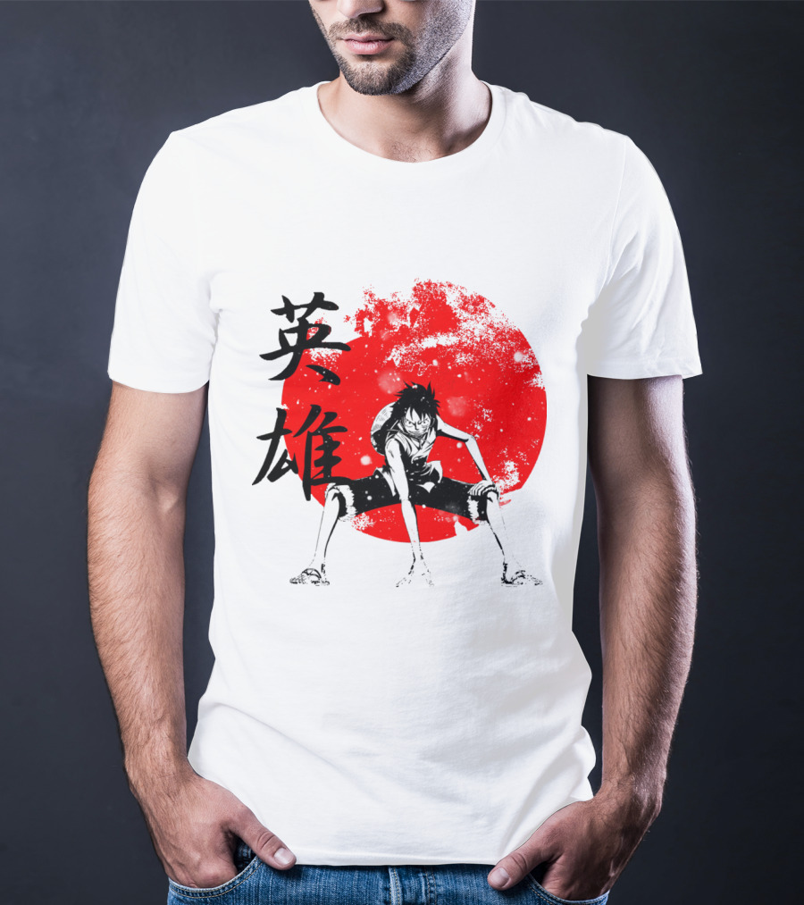 One Piece Hero Luffy Japanese Kanji Red Circle T-Shirt