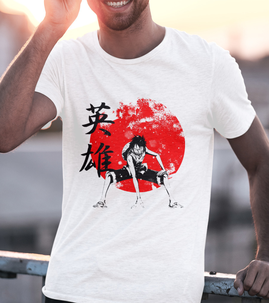 One Piece Hero Luffy Japanese Kanji Red Circle T-Shirt