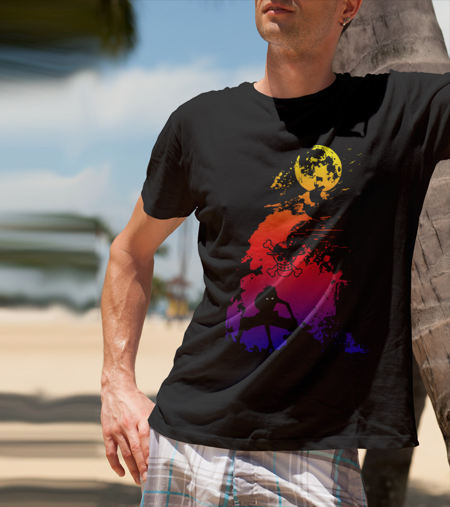 Monkey D. Luffy Shadow Art With Straw Hat Pirate Emblem And Moon T-Shirt