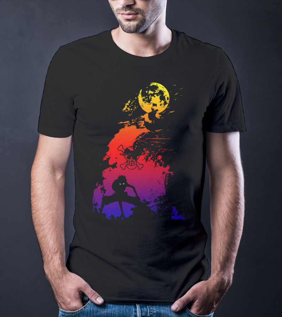 Monkey D. Luffy Shadow Art With Straw Hat Pirate Emblem And Moon T-Shirt