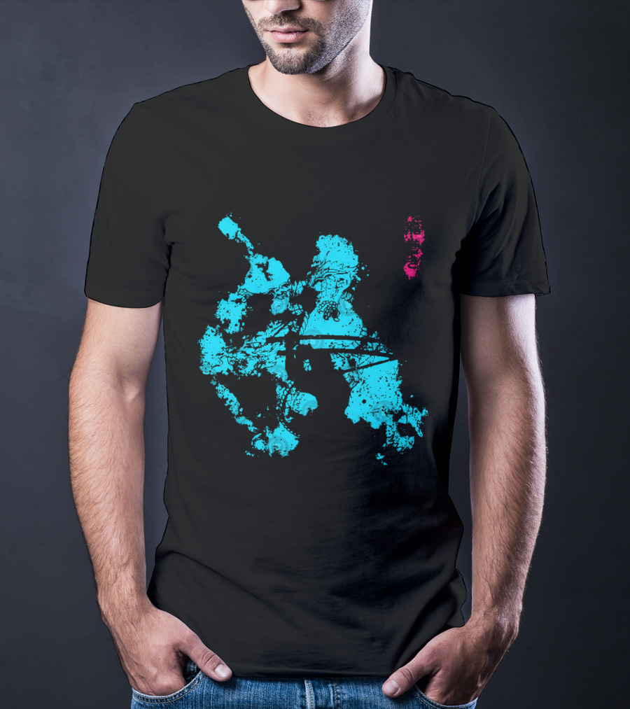 Tastumaki Splatter Art Print In Vibrant Teal And Magenta T-Shirt