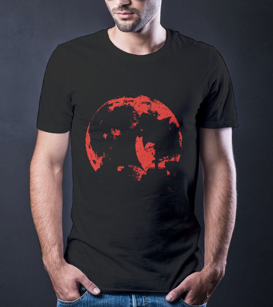 Thousand Sunny Pirate Ship Silhouette On Red Moon Background T-Shirt