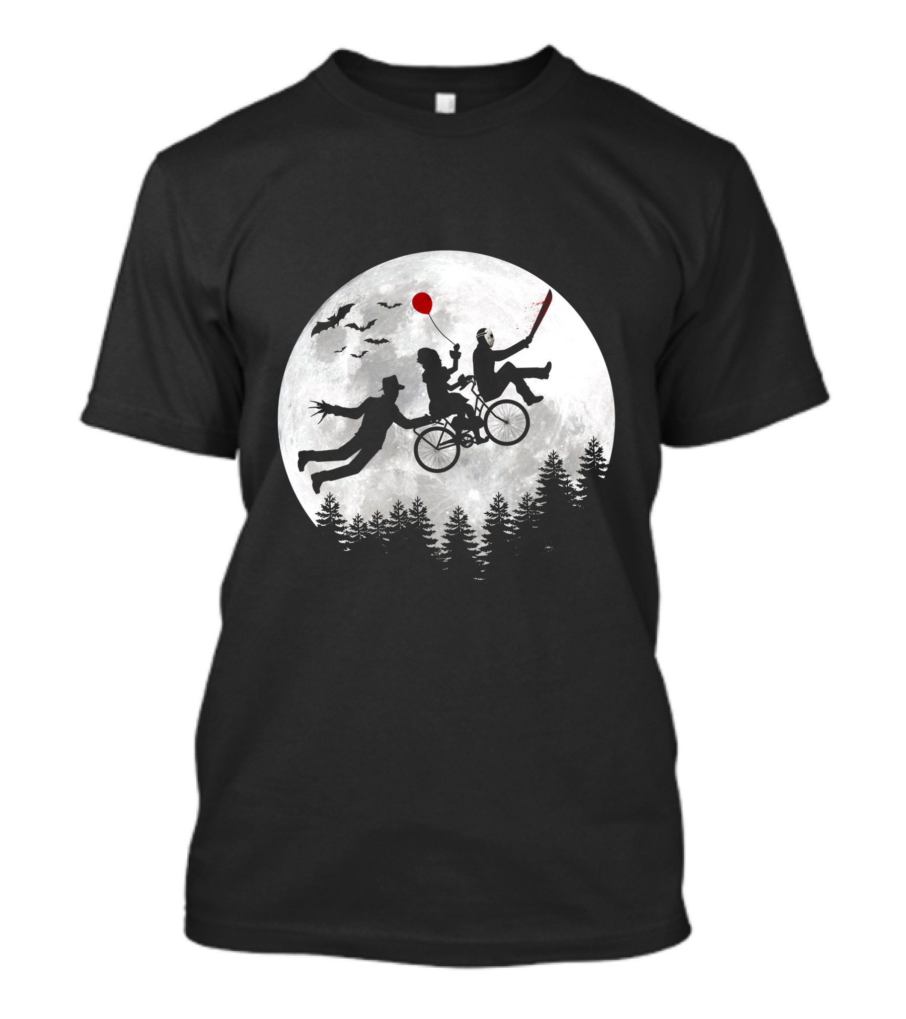 Halloween Horror Movies Icons Under Full Moon T-Shirt