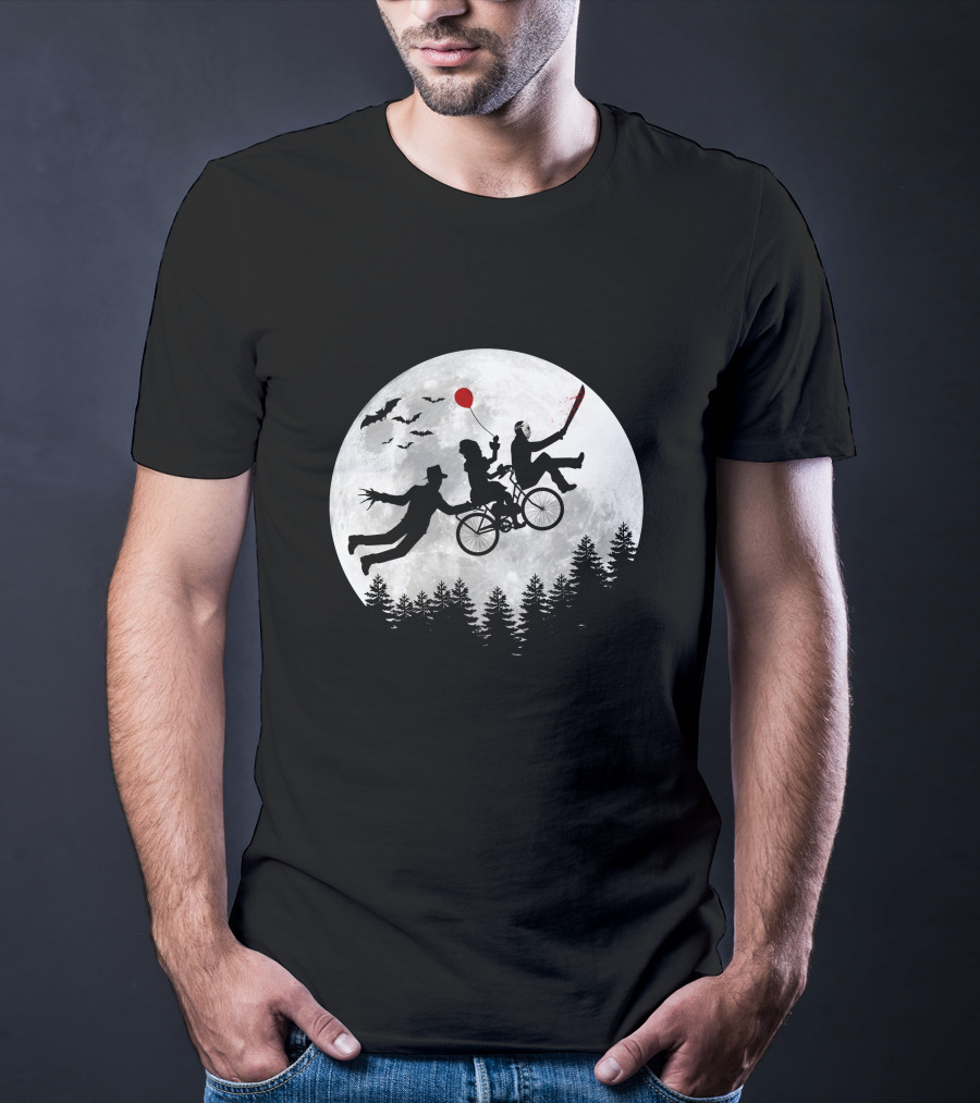 Halloween Horror Movies Icons Under Full Moon T-Shirt