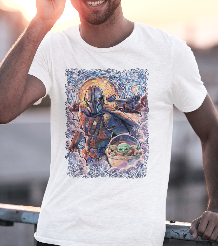 Star Wars Mandalorian Starry Night Grogu Painting T-Shirt