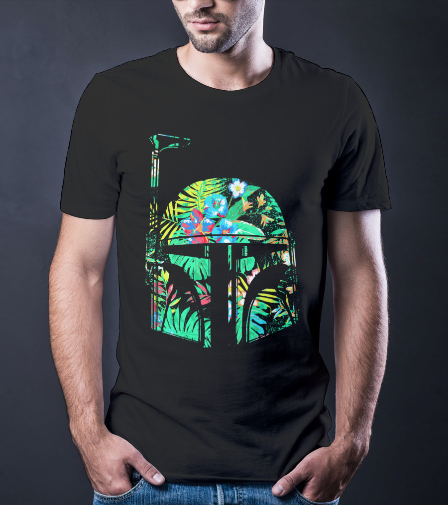 Tropical Floral Boba Fett Helmet T-Shirt