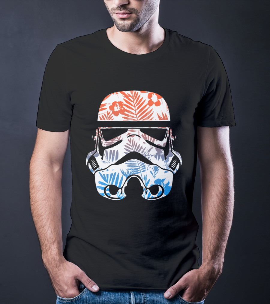 Tropical Trooper Helmet Floral Red And Blue T-Shirt