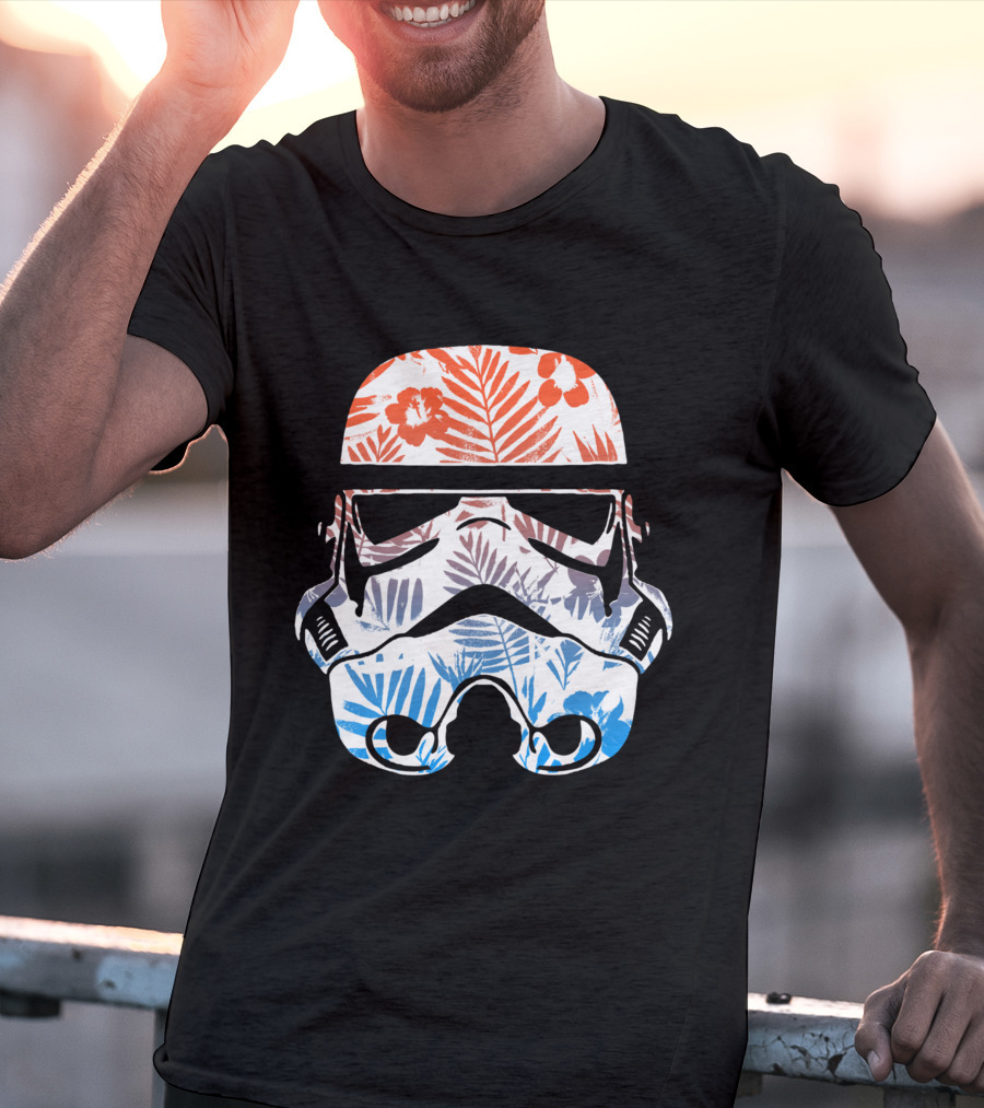 Tropical Trooper Helmet Floral Red And Blue T-Shirt