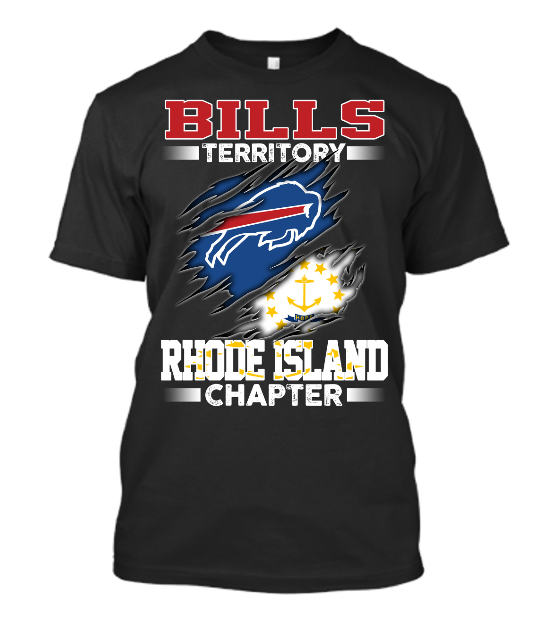 BILLS Territory Rhode Island Chapter Logo With Buffalo And State Flag T-Shirt