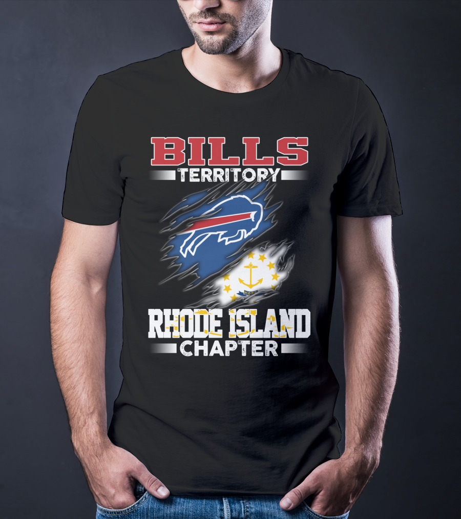 BILLS Territory Rhode Island Chapter Logo With Buffalo And State Flag T-Shirt