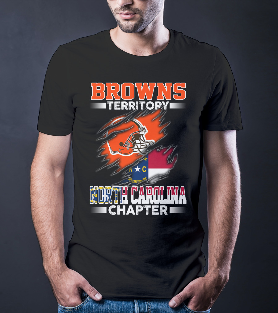 Browns Territory North Carolina Chapter Football Helmet And State Flag T-Shirt