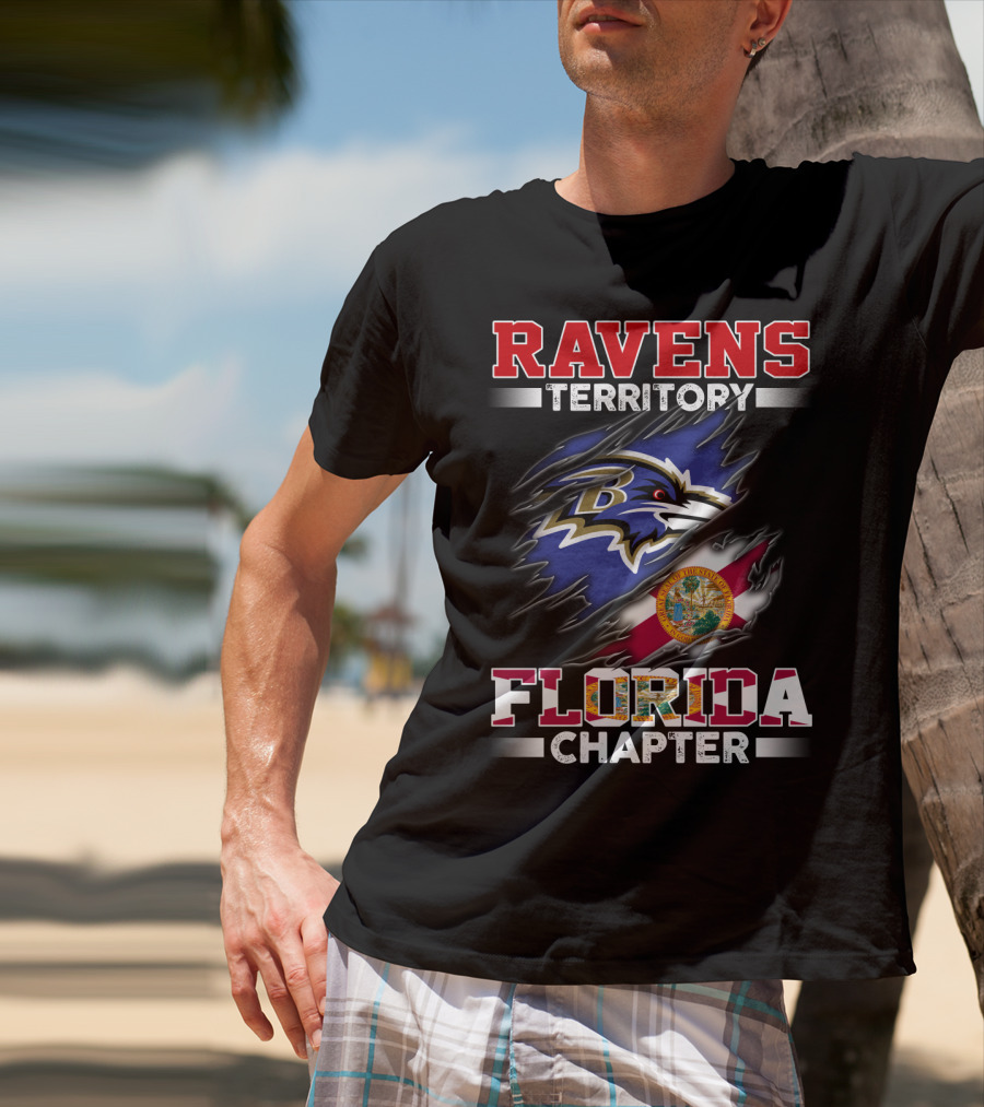 Ravens Territory Florida Chapter Baltimore Ravens Logo With Florida Flag T-Shirt