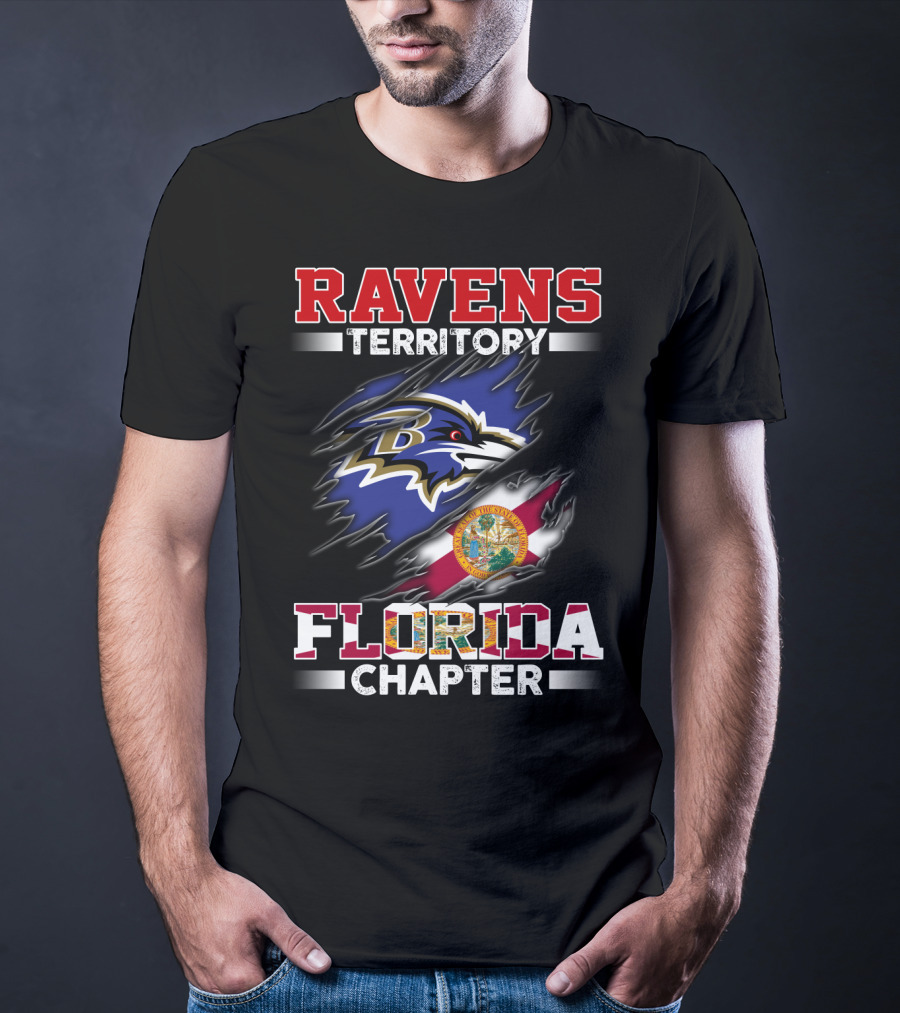 Ravens Territory Florida Chapter Baltimore Ravens Logo With Florida Flag T-Shirt
