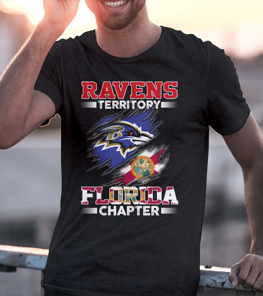 Ravens Territory Florida Chapter Baltimore Ravens Logo With Florida Flag T-Shirt