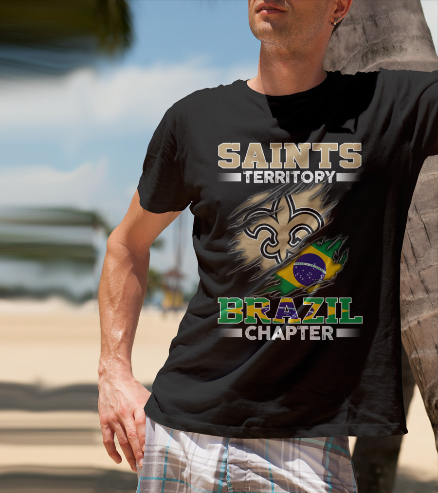 Saints Territory Brazil Chapter Fleur-De-Lis Brazilian Flag T-Shirt