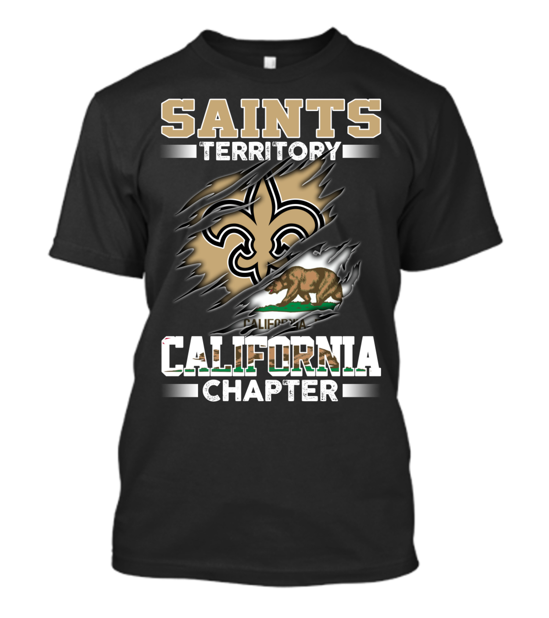 Saints Territory California Chapter Fleur-De-Lis And Bear Flag T-Shirt