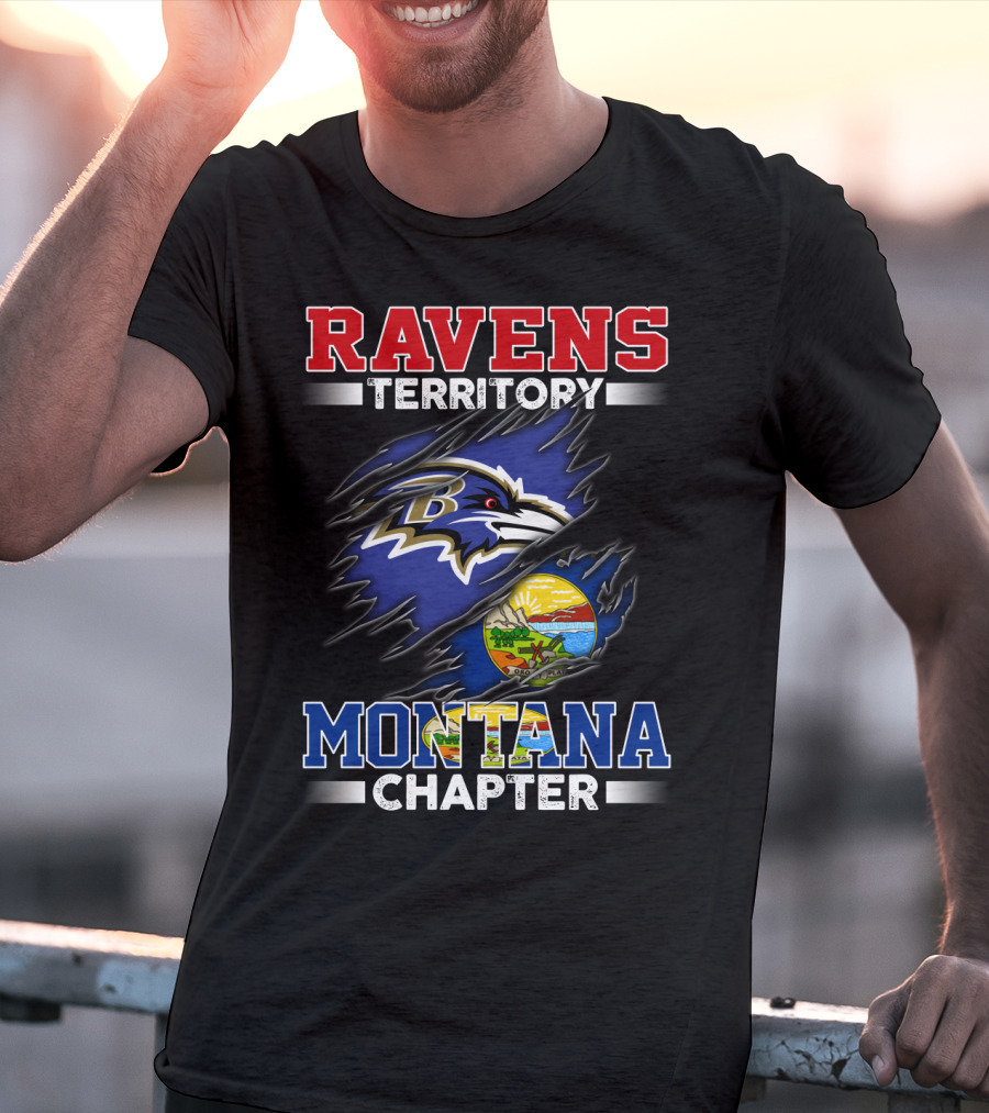 Ravens Territory Montana Chapter Baltimore Ravens Logo And Montana State Seal T-Shirt