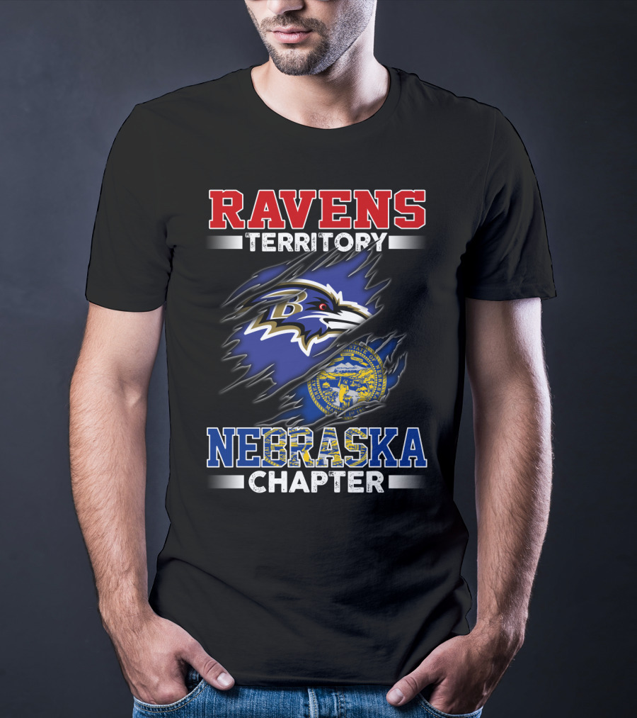 Ravens Territory Nebraska Chapter Torn Flag Style With Baltimore T-Shirt