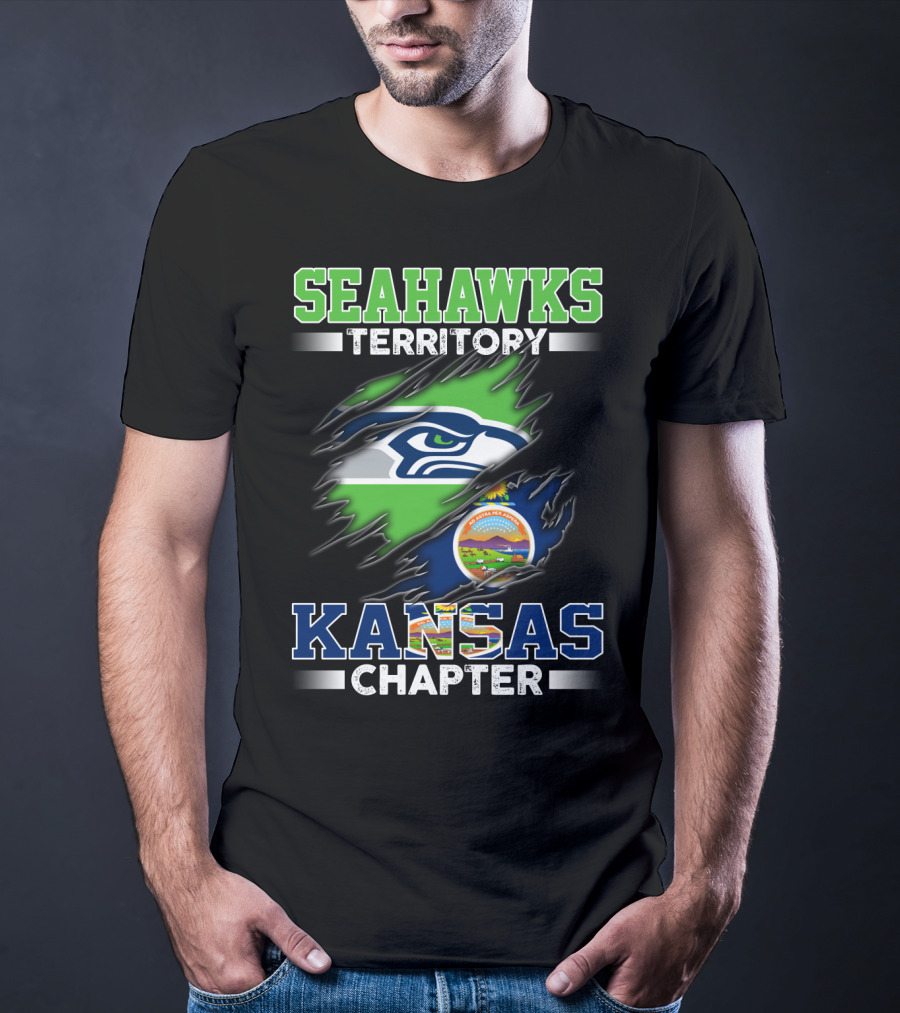 Seahawks Territory Kansas Chapter Flag Logo Fan Group T-Shirt