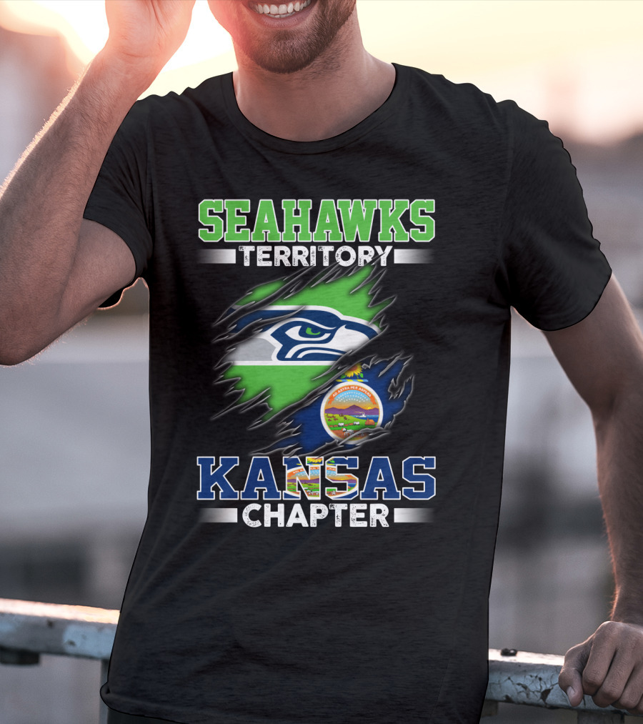 Seahawks Territory Kansas Chapter Flag Logo Fan Group T-Shirt