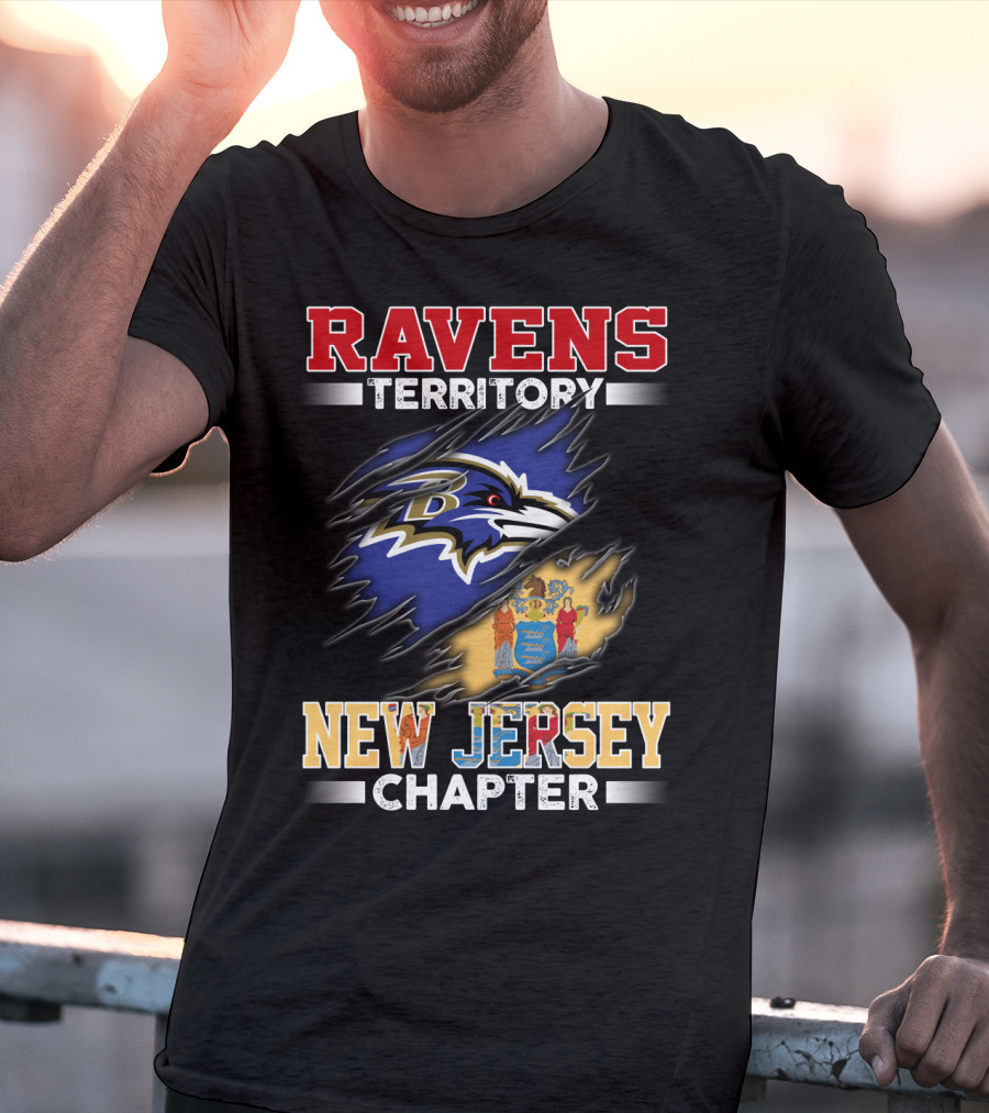 Ravens Territory New Jersey Chapter Ravens Logo New Jersey Flag T-Shirt