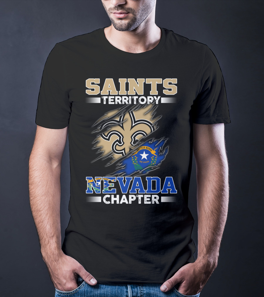 Saints Territory Fleur-De-Lis Nevada Chapter Battle Born Flag T-Shirt