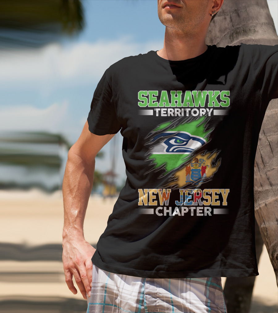 Seahawks Territory New Jersey Chapter Logo With State Flag T-Shirt