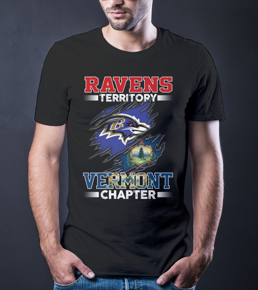 Ravens Territory Vermont Chapter Baltimore Football Team Logo And Vermont State Seal T-Shirt